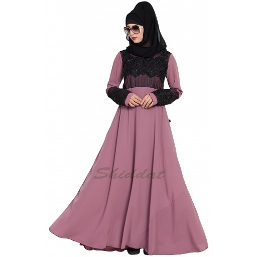 Designer Party wear abaya- Puce Pink